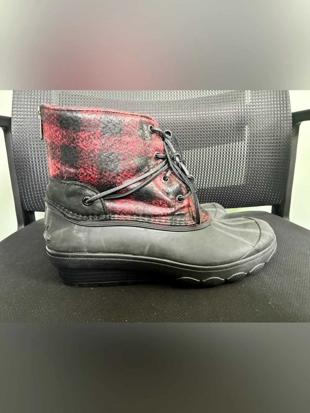 Sperry Top-Sider Saltwater Duck Rain Boots Women's Size 9 Red Black Plaid